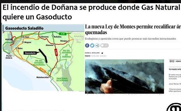 Una de las imágenes más compartidas en redes sociales une el mapa del gaseoducto Saladillo y una noticia sobre la reforma de la Ley de Montes.