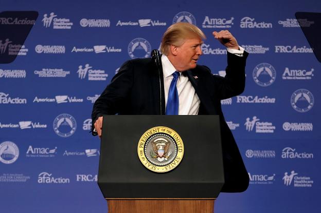 El presidente estadounidense Donald Trump, ayer, durante un discurso que pronunció en Washington. :: reuters/