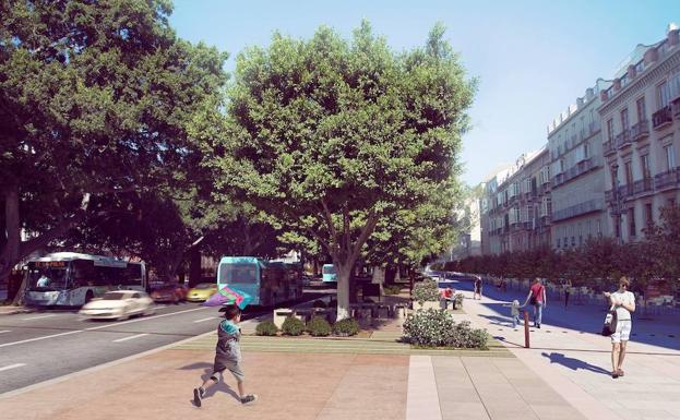 Recreación del lateral sur de la Alameda, una vez cerrado al tráfico y reurbanizado. SUR/