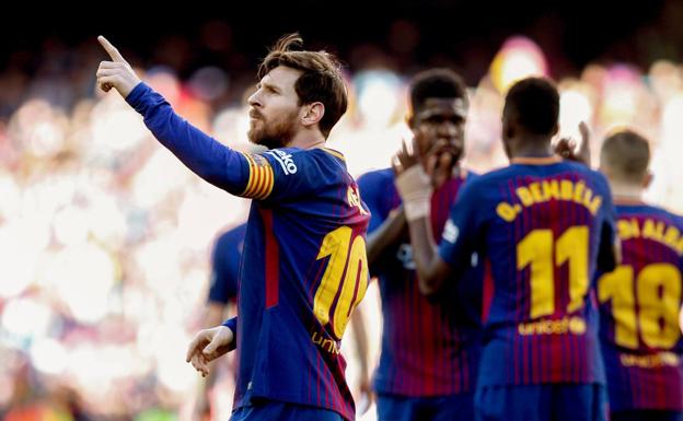 Leo Messi celebra su gol ante el Athletic. /Efe