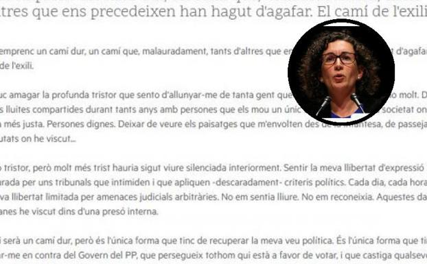 Carta enviada por Marta Rovira (arriba)./Reuters