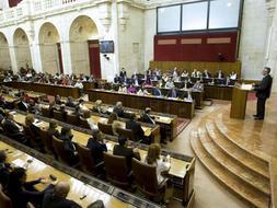 El candidato del PSOE-A a la Presidencia de la Junta de Andalucía, José Antonio Griñán, pronuncia su discurso de investidura ante el pleno del Parlamento autónomo. / Efe/