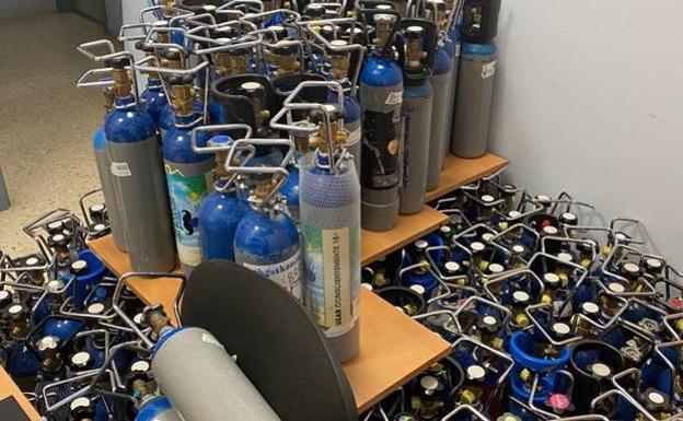 Some of the gas bottles that were seized by police. /SUR