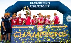 England XI cricketers lift the trophy after beating Belgium in exciting ECC final