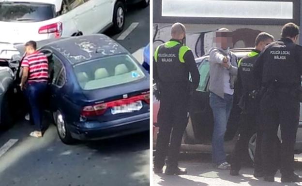 Driver arrested after stolen car smashes into seven parked vehicles and video goes viral