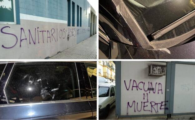 Graffiti on Las Lagunas (Mijas) health centre walls and damage to cars belonging to medical staff in Marbella 