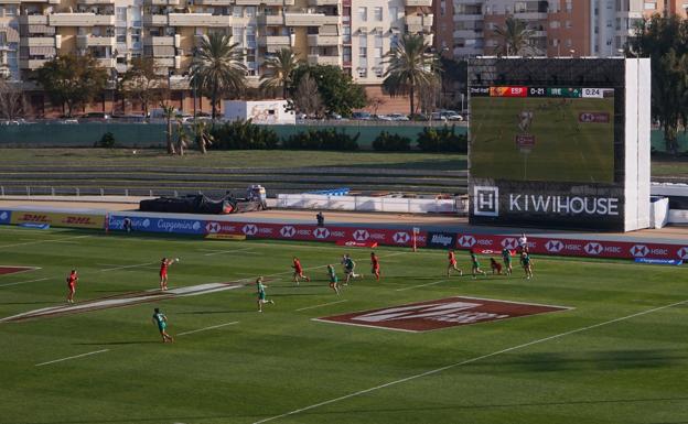 Spain playing against Ireland in the World Rugby Sevens Series, in Malaga. 