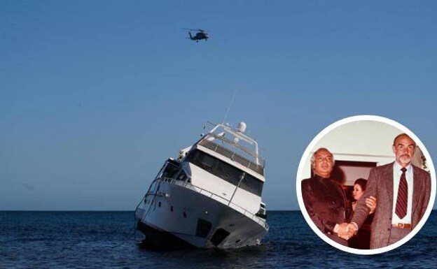 The abandoned yacht and Sheik Mohamed Ashmawi with Sean Connery in Marbella (inset) 