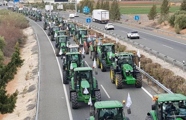 The slow-moving convoy on the A-92 motorway on Thursday. / A.J.G.