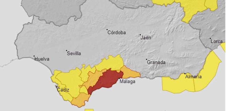 Red severe weather alerts activated on the Costa del Sol and in Malaga for torrential rain until midday Monday