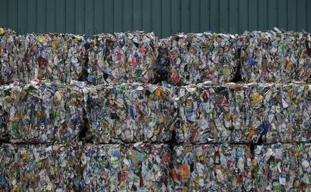 Plastic at a recycling plant in Madrid. 