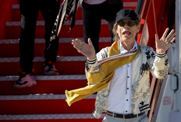 Mick Jagger, Keith Richards and Ronnie Wood, after landing in Madrid on Thursday.