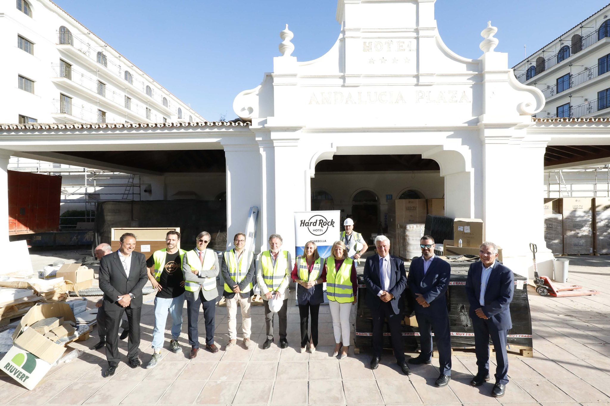 An image of representatives visiting the Hard Rock Hotel site. 