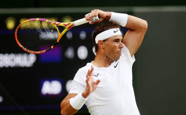 Rafa Nadal in action during his most recent Wimbledon match. 