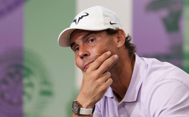 Rafa Nadal during a press conference where he announced his withdrawal from Wimbledon. /EFE