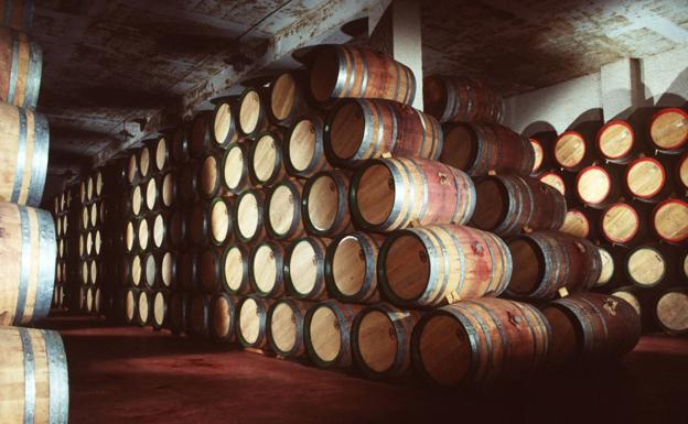 Wine barrels in a bodega. 