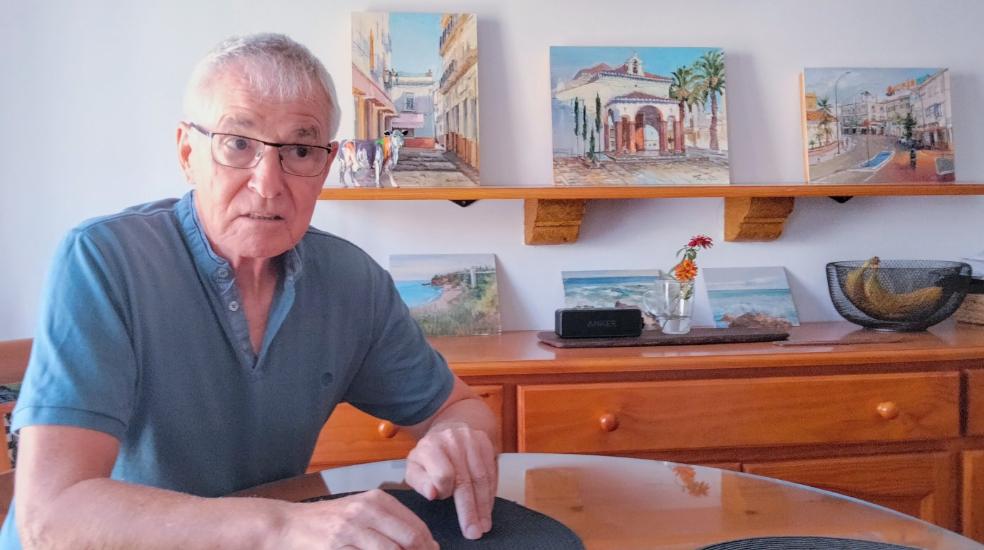 Canadian artist Barry Seguin with some of his work at his home in Nerja. 