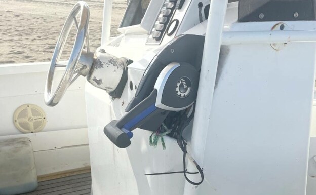 One of the stolen boats, with damaged cables. 