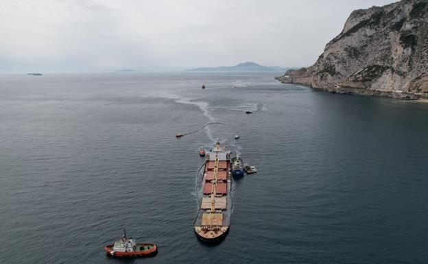 The OS 35 cargo ship in Catalan Bay earlier this month. /REUTERS