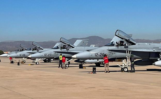 F-18 fighter jets arrive at Malaga Airport ready to take part in Eagle Eye exercise