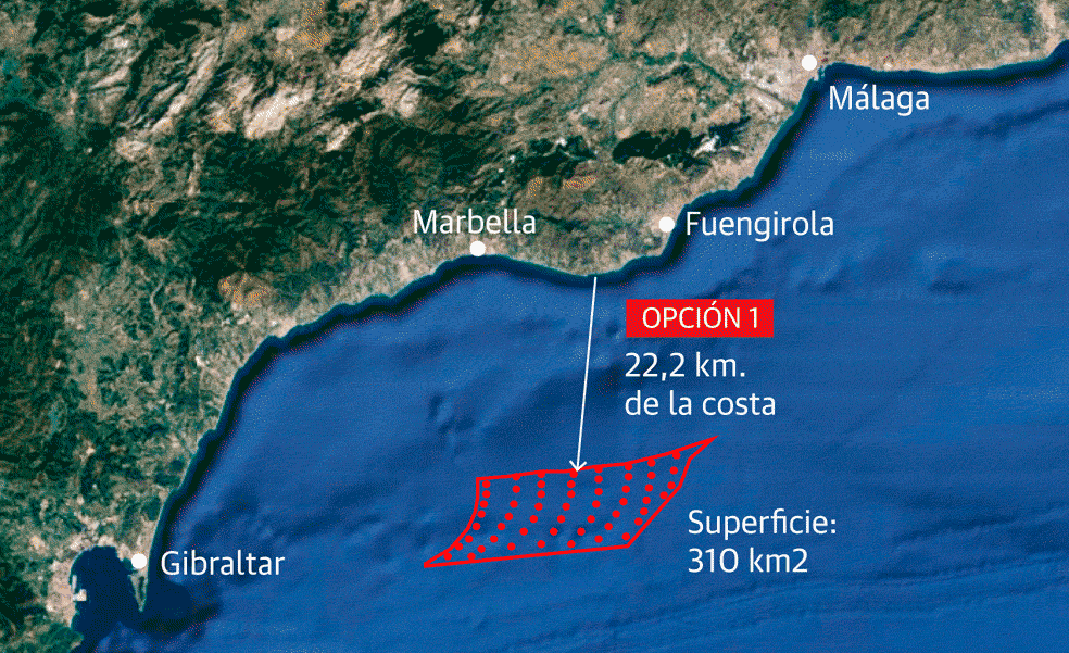 The two proposed options for the wind farm project off the coast of the Costa del Sol./sur