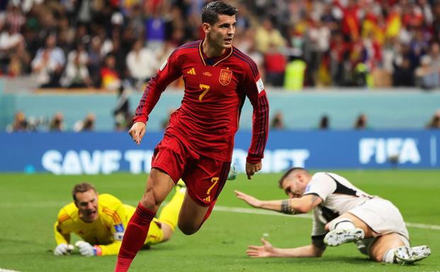 Álvaro Morata scores the opening goal for Spain. 