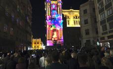 Christmas projected on the cathedral tower