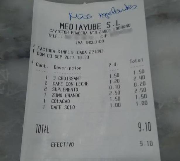 La cuenta: Cruasanes, cafés, colacao y «niños repelentes»