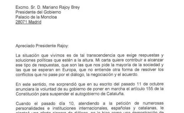 Texto íntegro de la carta de Puigdemont a Rajoy  Diario Sur