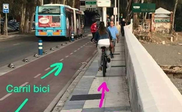 'This is Málaga': La foto de la ciclista que circula por la acera del Balneario tiene truco