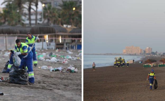 Así amanecen las playas de Málaga tras la celebración de la noche de San Juan