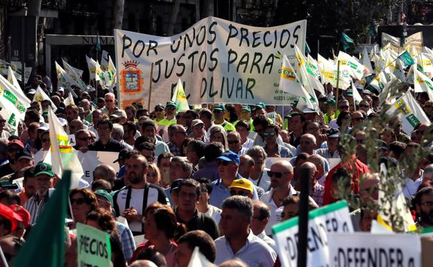 Olivareros malagueños secundan en Madrid la manifestación para reclamar precios justos para el aceite de oliva