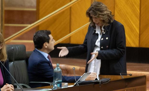 Moreno y Díaz despiden el año en el Parlamento con reproches mutuos por la «intervención» financiera de Andalucía