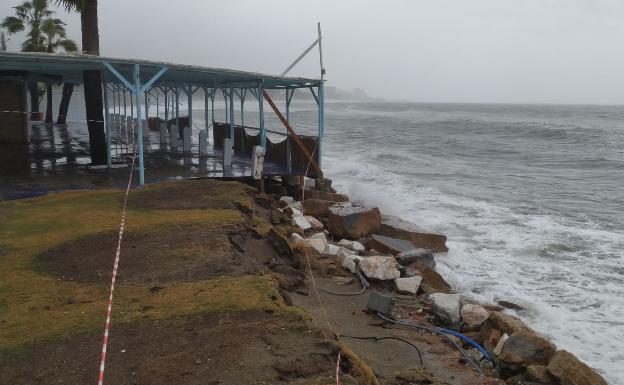 El temporal causa daños en franjas del litoral marbellí, además de derribar árboles y ramas