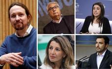 Los ministros de Unidas Podemos: Iglesias, Montero, Garzón, Díaz y Castells