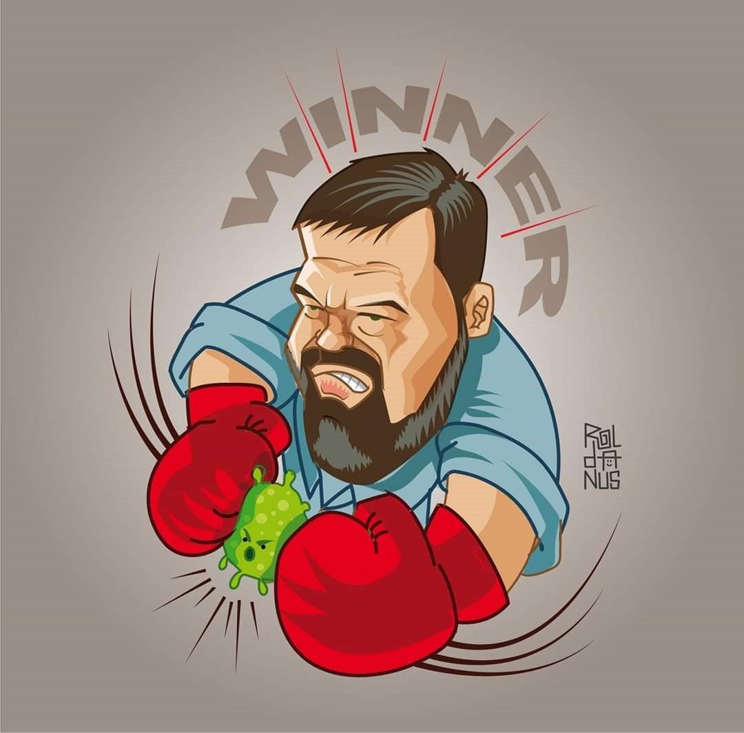 El caricaturista del Unicaja inmortaliza la lucha de Alfonso Reyes contra el coronavirus