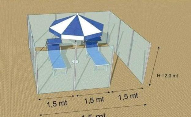 Así serían los cubículos de plexiglás que podrían instalarse en las playas este verano