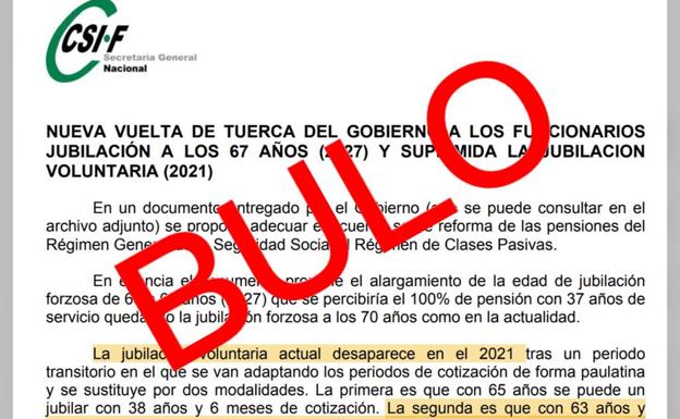 CSIF denuncia el 'bulo' sobre la supresión de la jubilación anticipada de los docentes