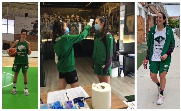Sonrisas y reencuentros a distancia en la vuelta del Unicaja femenino a Los Guindos