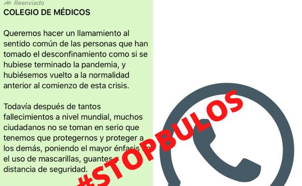 El falso mensaje del Colegio de Médicos de Málaga sobre la COVID-19