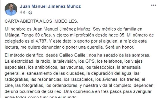 El mensaje de un médico malagueño contra las teorías de la conspiración sobre la pandemia se hace viral