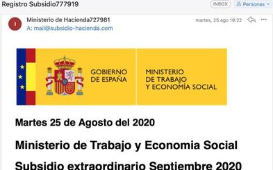 Un correo falso invita a conseguir el «subsidio extraordinario septiembre 2020»