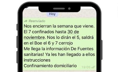 Sanidad alerta sobre el mensaje de WhatsApp de un confinamiento desde el 7 de noviembre