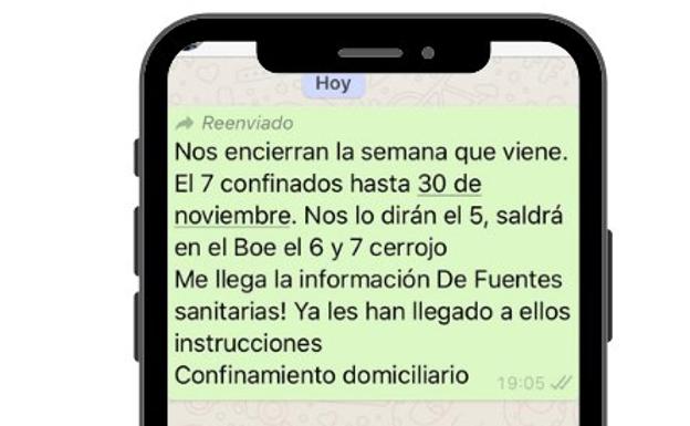 Sanidad alerta sobre el mensaje de WhatsApp de un confinamiento desde el 7 de noviembre