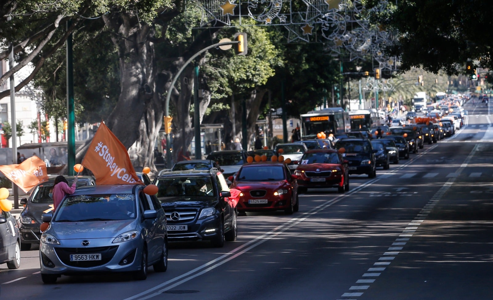 Cientos de vehículos recorren el Centro de Málaga en protesta por la Ley Celaá