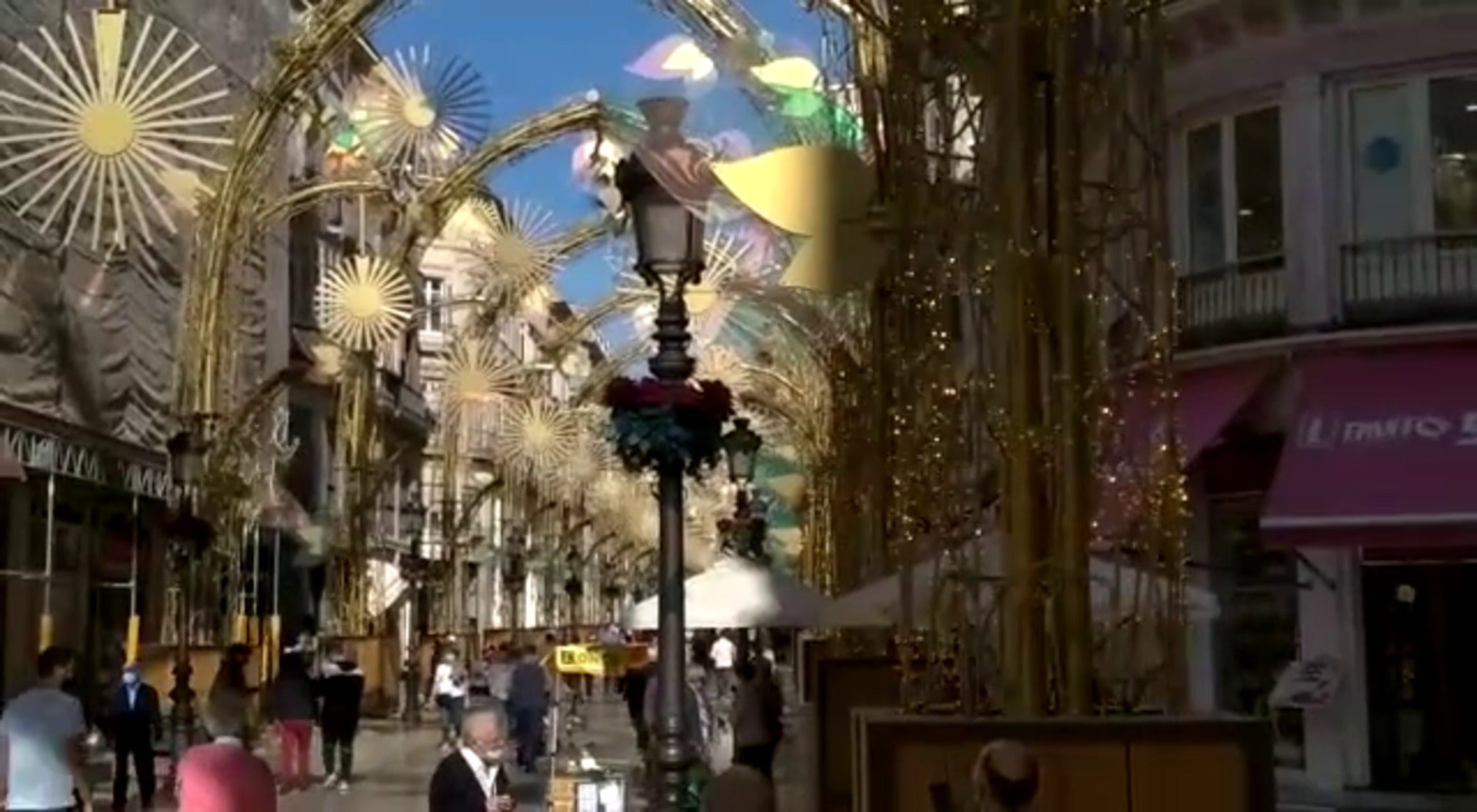 Prueba del espectáculo de luces y música de Navidad de Málaga 2020