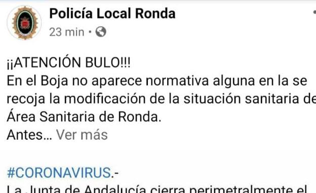 La Policía Local de Ronda desmiente que la comarca esté cerrada por la crisis sanitaria