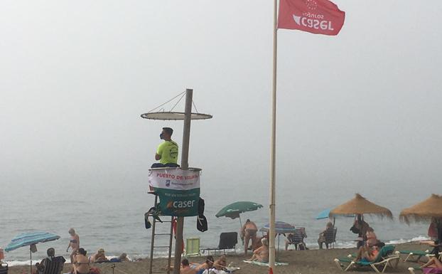 El taró y las medusas complican una jornada de playa con banderas rojas en Málaga