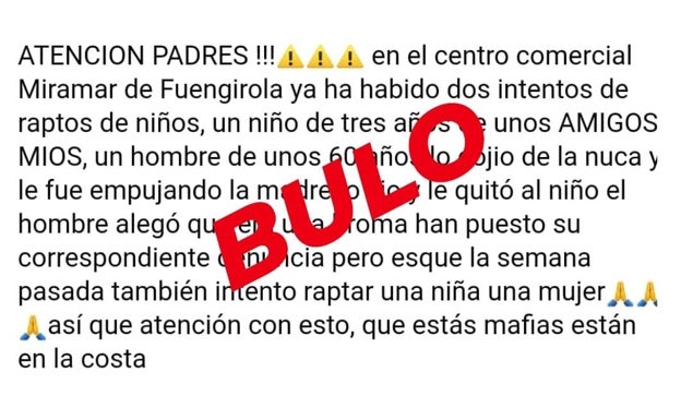 La Policía Nacional desmiente un bulo que alerta del intento de secuestro de niños en el Centro Comercial Miramar de Fuengirola