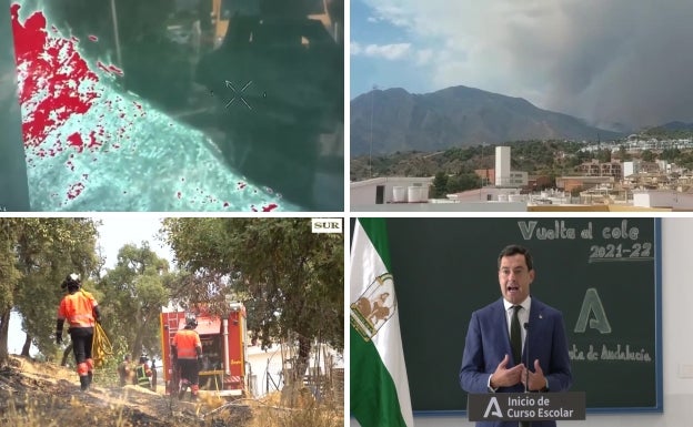 Nueve vídeos sobre la evolución del incendio de Sierra Bermeja de este viernes